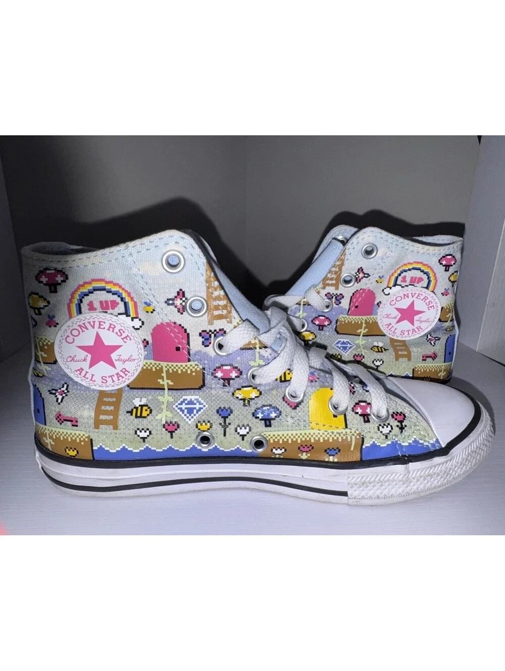 Converse Chuck Taylor All Star High Top Gamer 8-Bit Pixel Art Size 3 Youth EUC